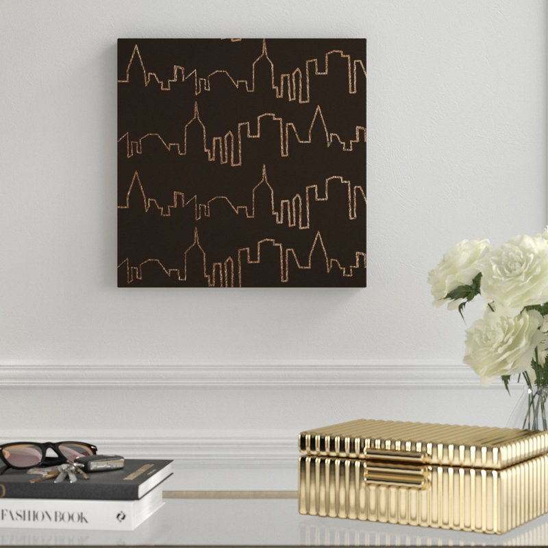 « ny chic gold on black », reproduction d’impression sur toile tendue, H 24 po x l 24 po x P 2 po, Noir et or