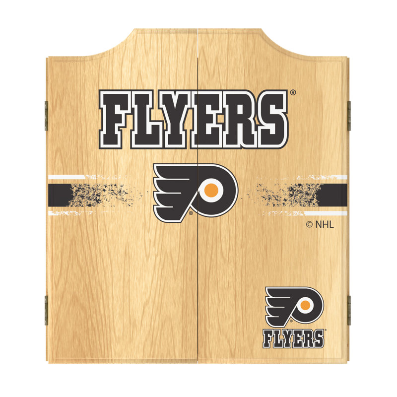 Philadelphia Flyers Natural Wood Dartboard Cabinet Set with Darts