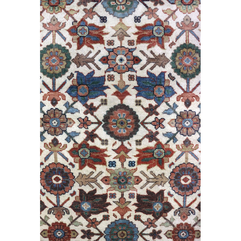 Mina Khani Wool Floral Area Rug in Ivory/Brown/Blue, Rectangle 8'1" x 9'11"