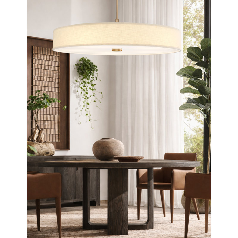 Textile - Luminaire suspendu cylindrique à profil bas DEL Genova - l 48 po x H 9,75 po - Lin crème, L 48 po x H 9,75 po