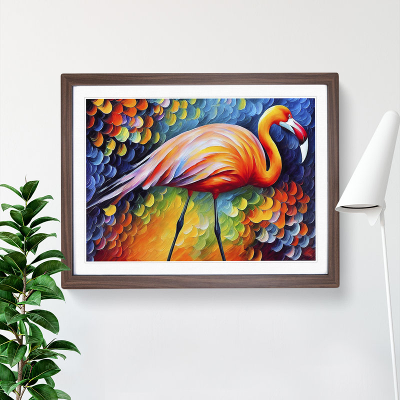 Flamingo Vol.2 Abstract - Single Picture Frame Painting, 25cm H x 34cm W x 2cm D, Walnut Framed