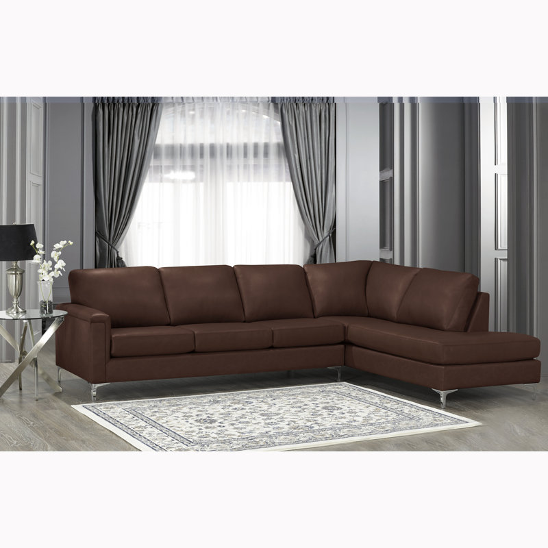 Platte Upholstered L-Shaped Sectional Right Hand Facing, Brown Genuine Leather