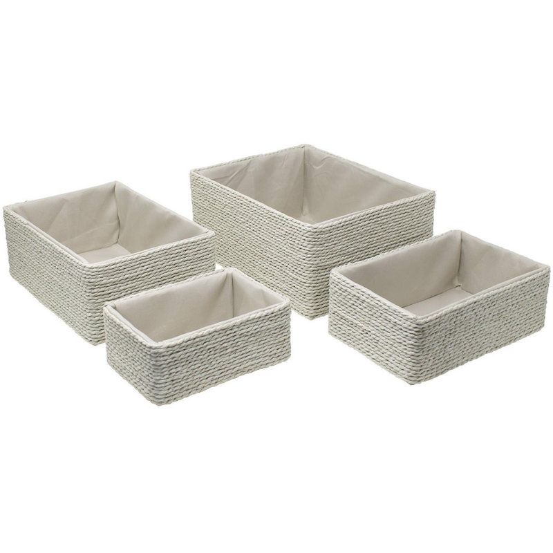 Sorbus Stackable Storage Woven Paper Rope Baskets 4-Piece Set, Beige
