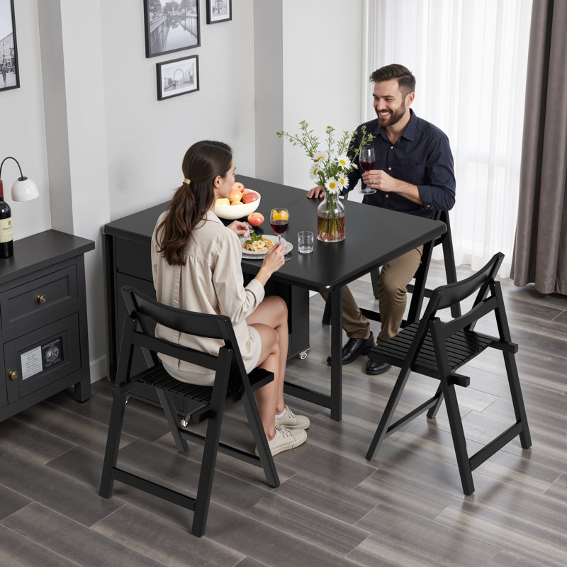6 -Person Rubberwood Solid Wood Dining Set, 150cm Table & 6 Chairs, Black