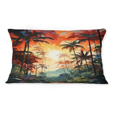 Coussin décoratif à imprimé de palmiers colorés orange I - Palmiers et palmiers