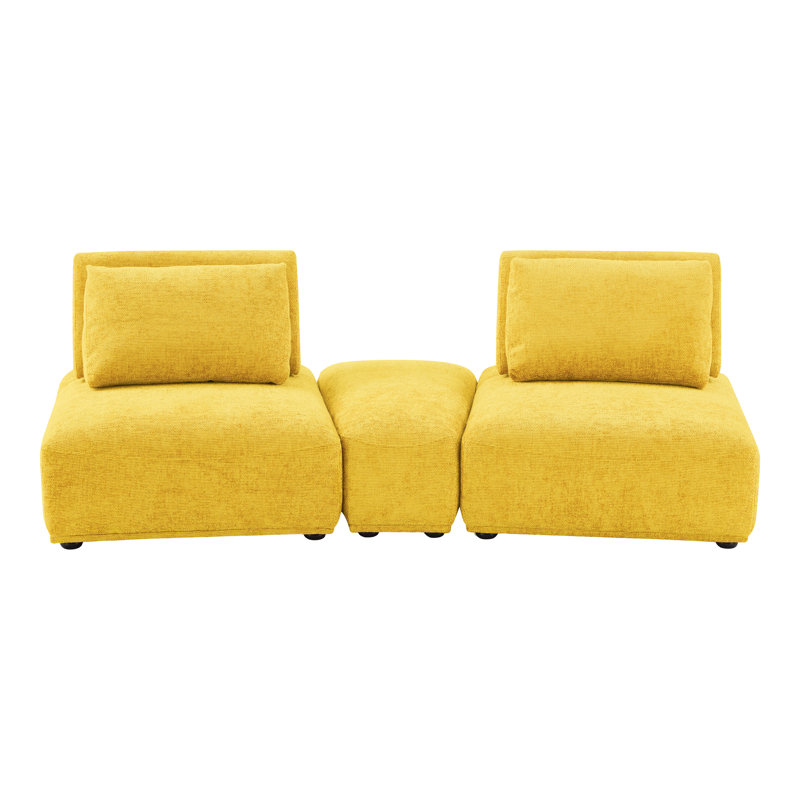 Aukeem 3 - Piece Upholstered Sectional, Yellow Polyester