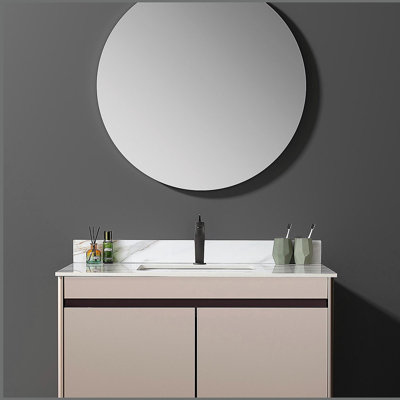 Coiffeuse en marbre de 43 po, coiffeuse de salle de bain avec lavabo sous-comptoir rectangulaire et panneau de 4 po de hauteur
