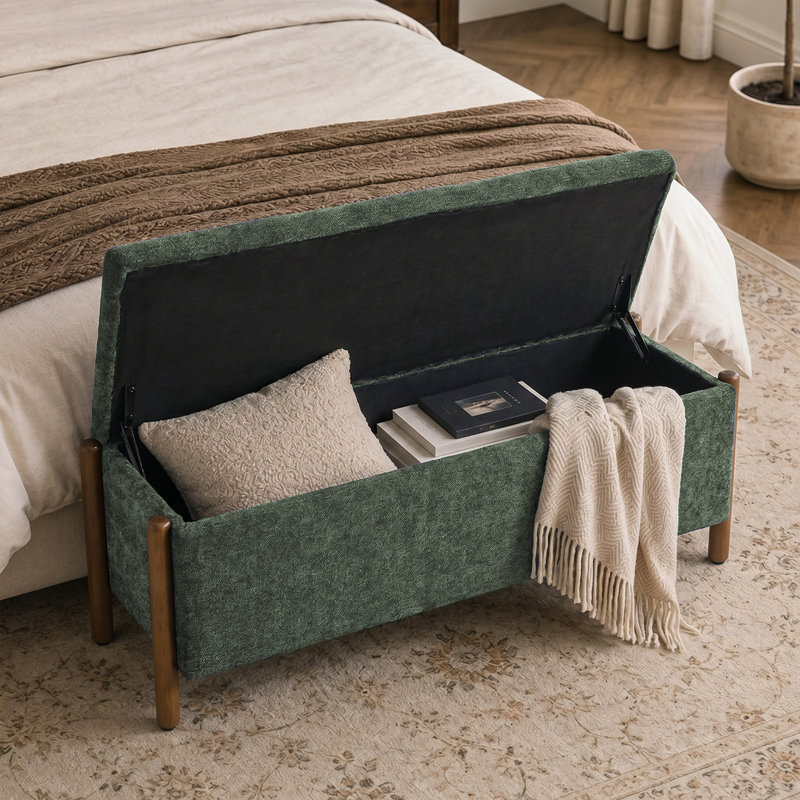 Banc de rangement rembourré 48 po avec pieds en bois massif 48 po, Vert