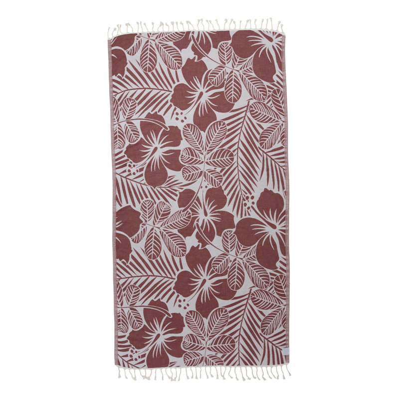 Chanyah Hawaiian Flower Organic Sand-Free Turkish Cotton Beach Peshtemal, 66" x 36" , Red
