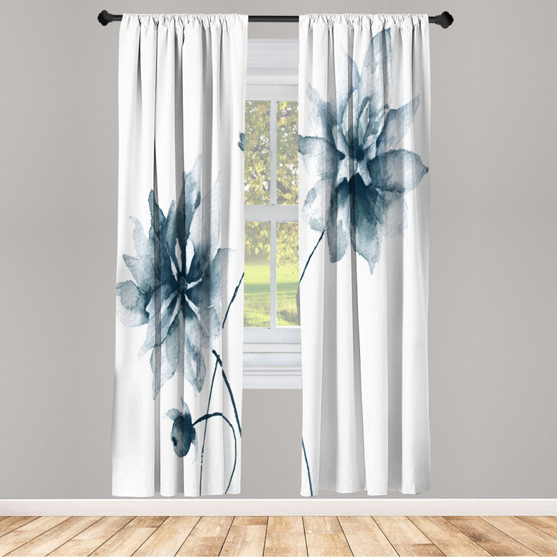 Microfiber Floral Semi-Sheer Rod Pocket Curtain Panels, 28" W x 84" L, Light Purple