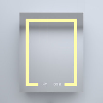 24 in. W x 30 in. H Rectangular Silver Aluminum Recessed/Surface Mount Left Medicine Cabinet with Mirror LED and Clock