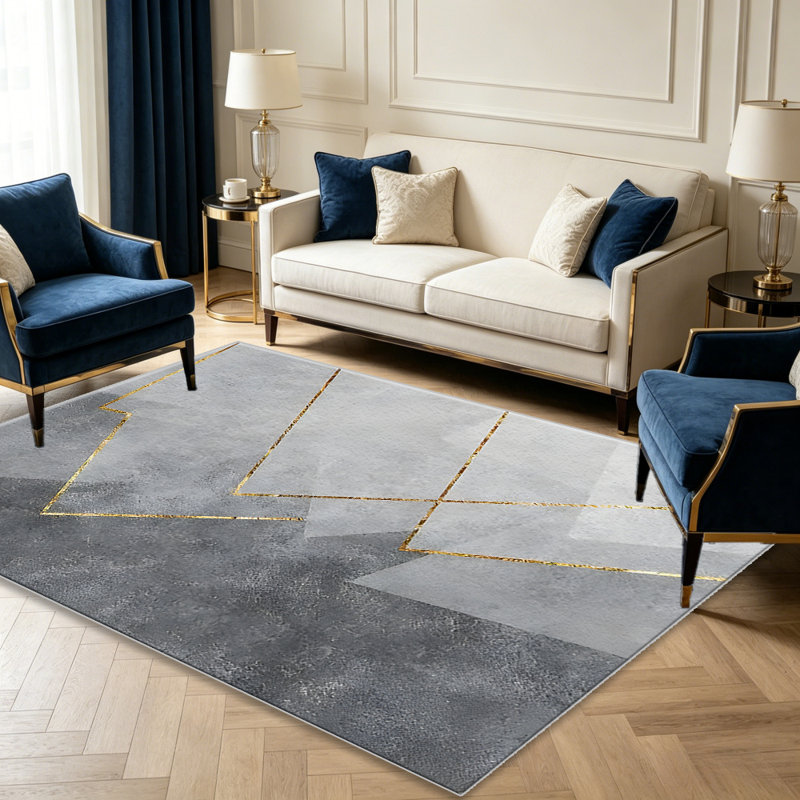 Modern Abstract Geometric Gold Grey carpet-easy to clean, machine-washable, soft and comfortable; suitable for door mats, kitchens, living rooms, bedrooms, corridors, and laundry areas. Easy to clean, durable carpet for home decoration.