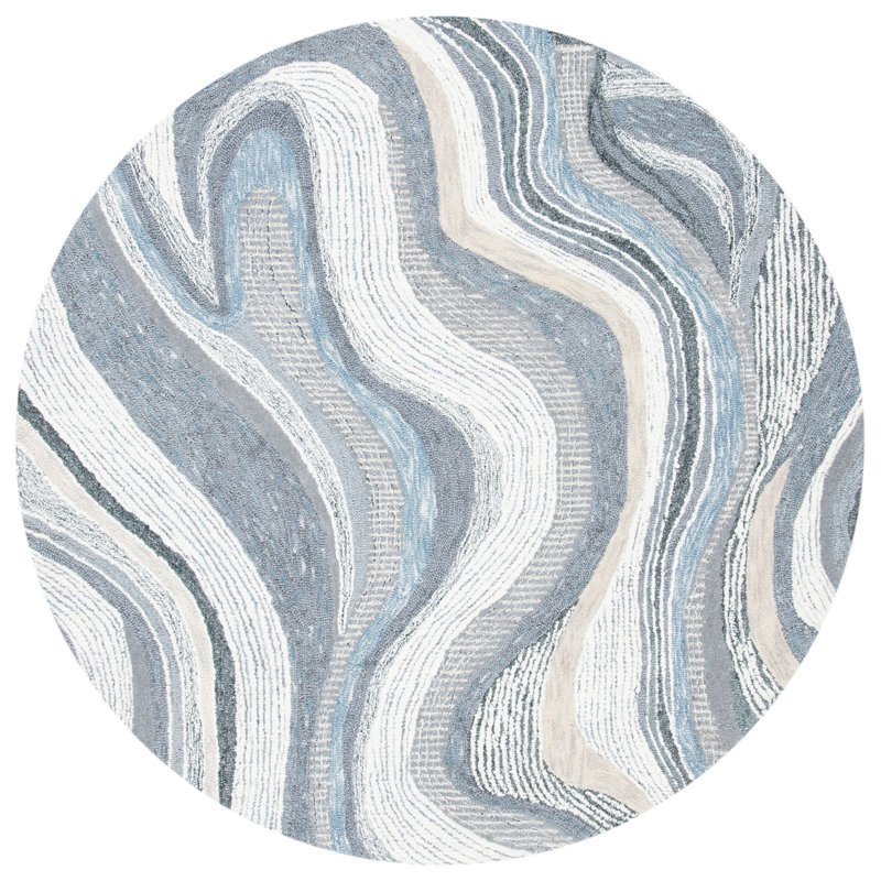 Tapis gris / ivoire en laine touffeté à la main à motif abstrait Albrey, Rond 6 pi