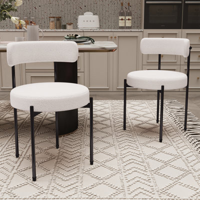 Boucle Dining Chairs Teddy Upholstered Dining Room Chairs Kitchen Chair With Metal Legs Mid Century Modern Chair For Dining Room, Kitchen