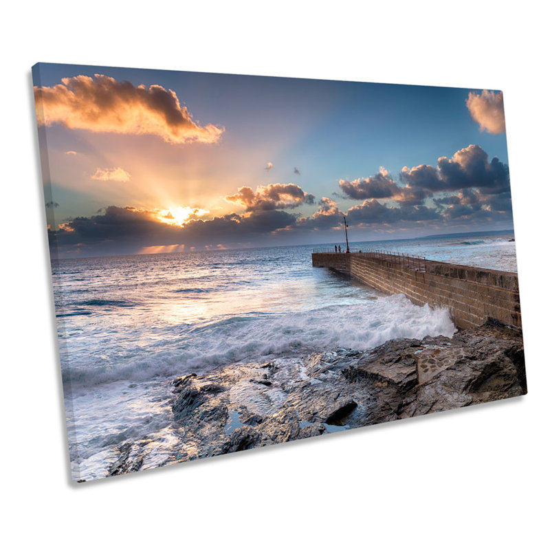 Porthleven Pier Cornwall - Wrapped Canvas Print, 30.5cm H x 45.7cm W x 2cm D