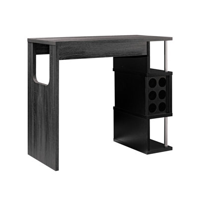 Deux comptoirs de bar pour la maison avec compartiment pour verres à vin et trois tablettes durables, table grise et noire avec support pour un bar à la mode,