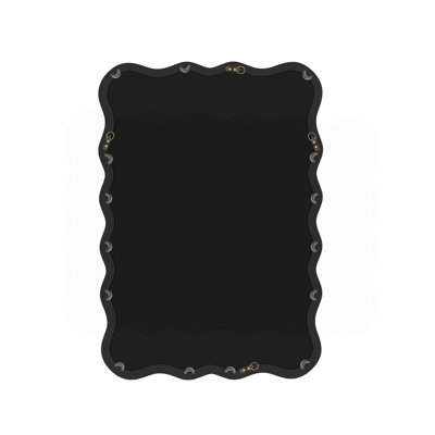 Solid Wood Wavy Rectangle Mirror-Black 40" x 28" Modern Mirror Wall Decor for Bathroom, Bedroom, Living Room, Dining Room, Cloakroom, Entryway