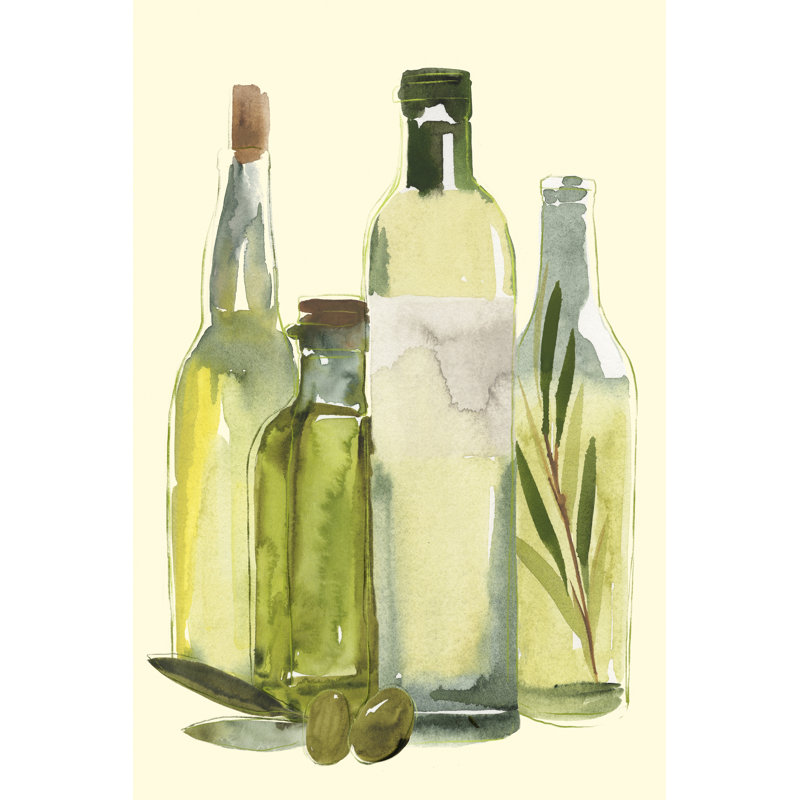 Olive Oil Set I - Wrapped Canvas Painting, 91 cm H x 61 cm W, Black Floater Frame
