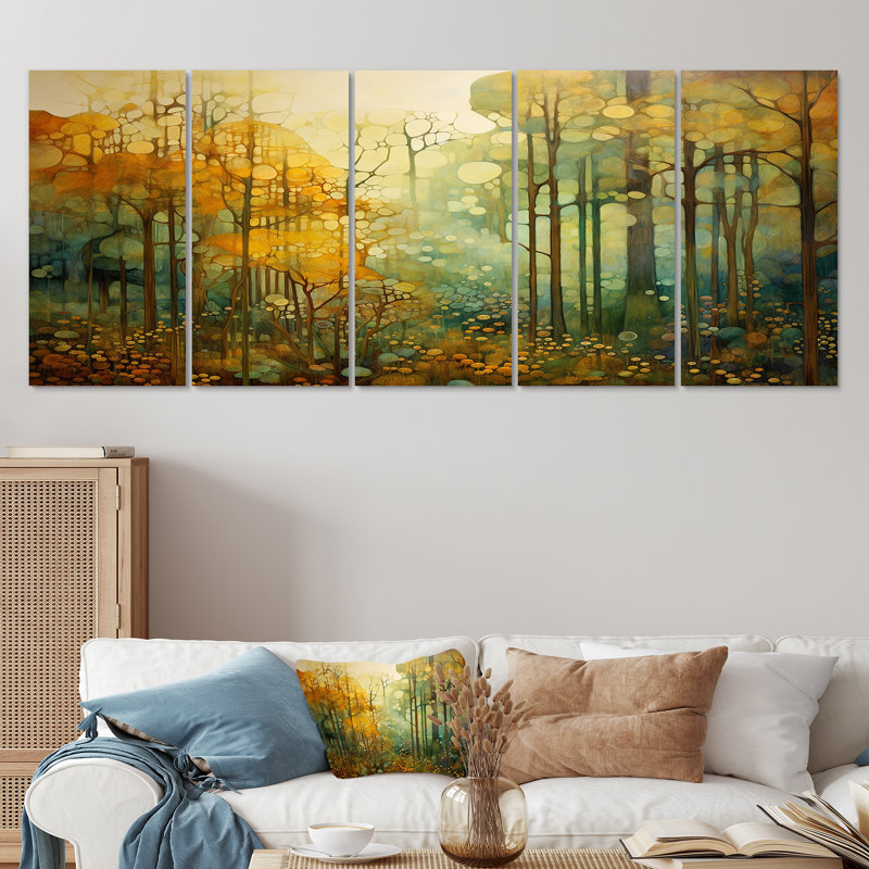Ensemble de 5 pièces d'art mural rétro «Autumn Woods - Forest», H 28 po x l 60 po