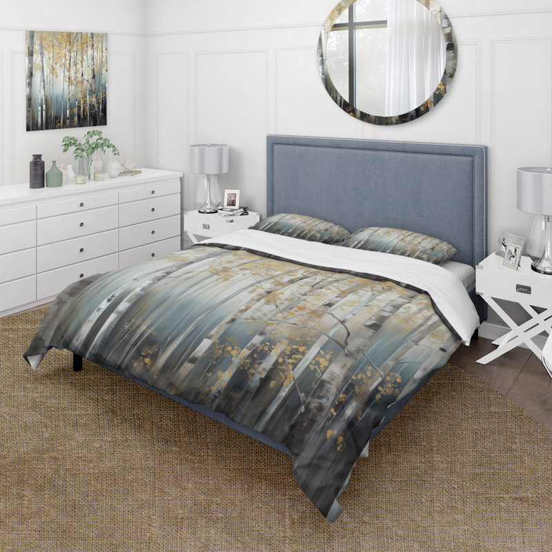 Birch Tree Dense Forest V - Tree Duvet Cover Set, Queen Duvet Cover + 2 Standard Shams