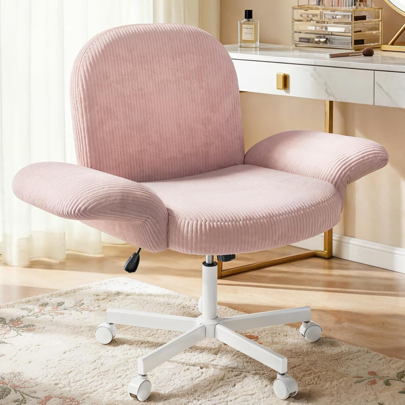 Chaise de bureau avec accoudoirs et roulettes réglables, fauteuil de coiffeuse avec grand coussin de siège, dossier réglable et tissu chenille doux; Convient aux chambres à coucher, aux bureaux et aux vestiaires.
