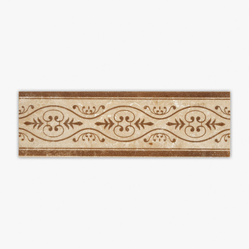 Ivory Honed Dark Brown Engraving Travertine 4x12 Decorative Border