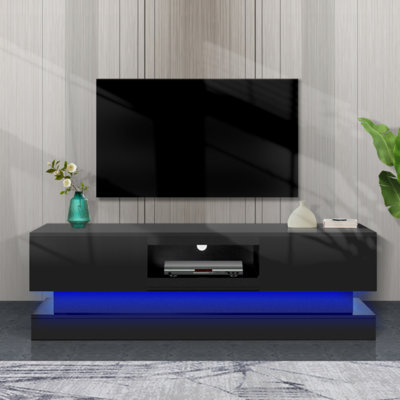 51.18Inch  Black Morden TV Stand With LED Lights,High Glossy Front TV Cabinet,Can Be Assembled In Lounge Room, Living Room Or Bedroom,Color:BLACK -  Ivy Bronx, B2E04E3558154FF684FEC6A5EE9966F7