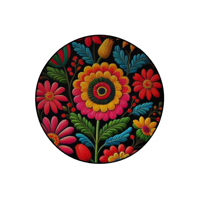 Multicolored Flowers Woven Base Modern Decorative Carpet, Round 2'8"