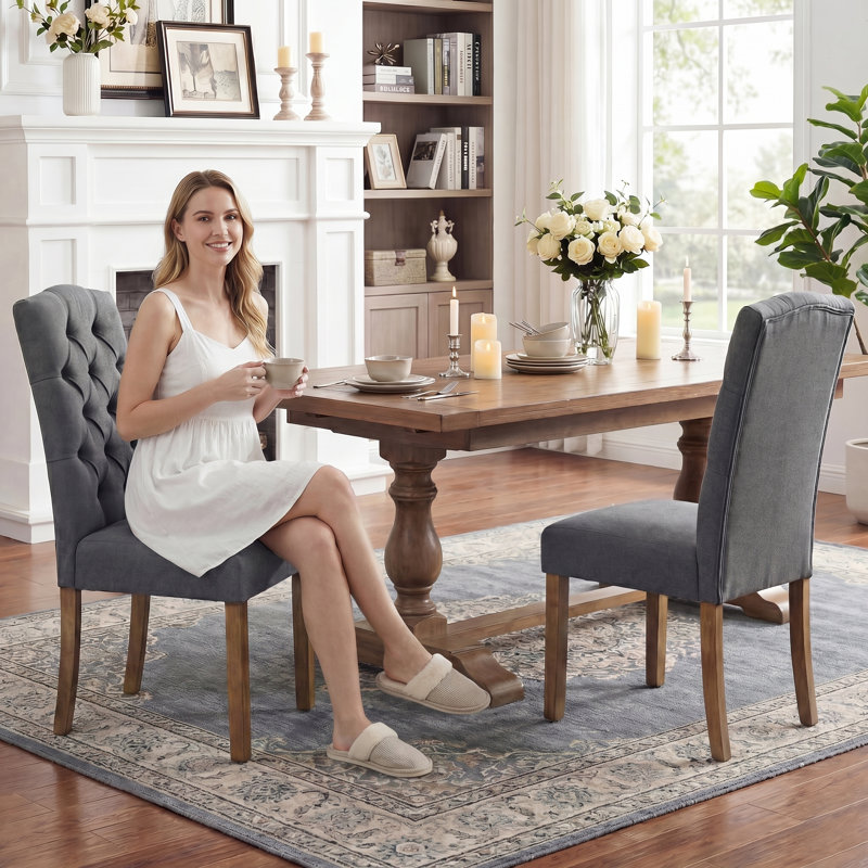 Tiarnna Linen Side Chair Dining Chair, DarkGrey, Set of 6
