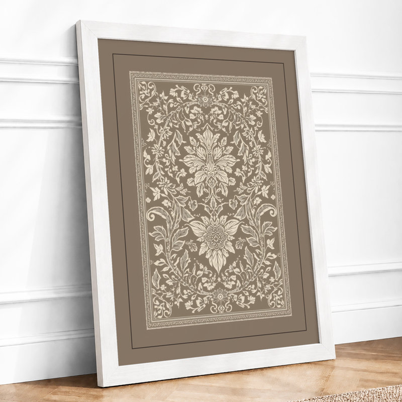 Ornamental Damask Botanical - Framed Print, A3 - 42.0 x 29.7 cm, White