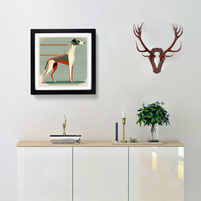 Greyhound Dog Mid-Century - Single Picture Frame Print on Wood