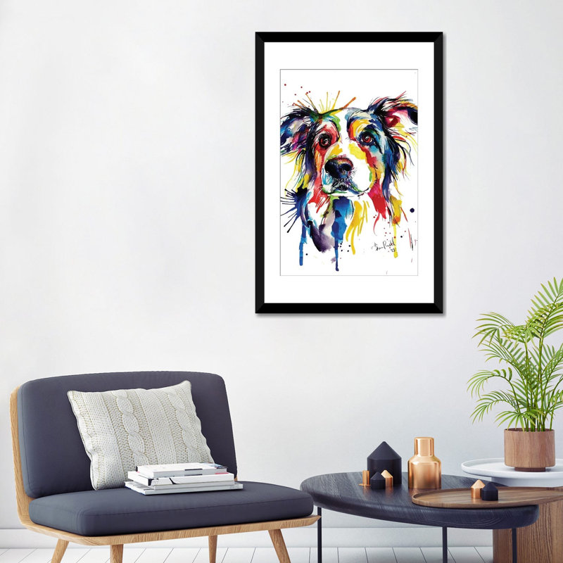 « border collie », impression sur toile, H 32 po x l 24 po x P 1 po, Papier beaux-arts encadré noir, Blanc