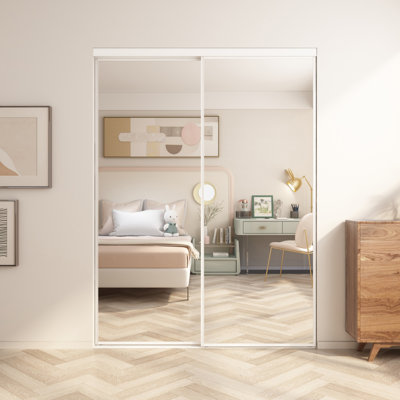 MSD 80'' Hollow Mirrored Prefinished Sliding Closet Doors with Installation Hardware Kit