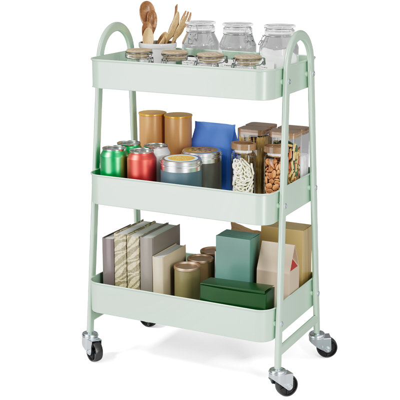 Green Metal 3-Tier Rolling Utility Cart with Swivel Wheels
