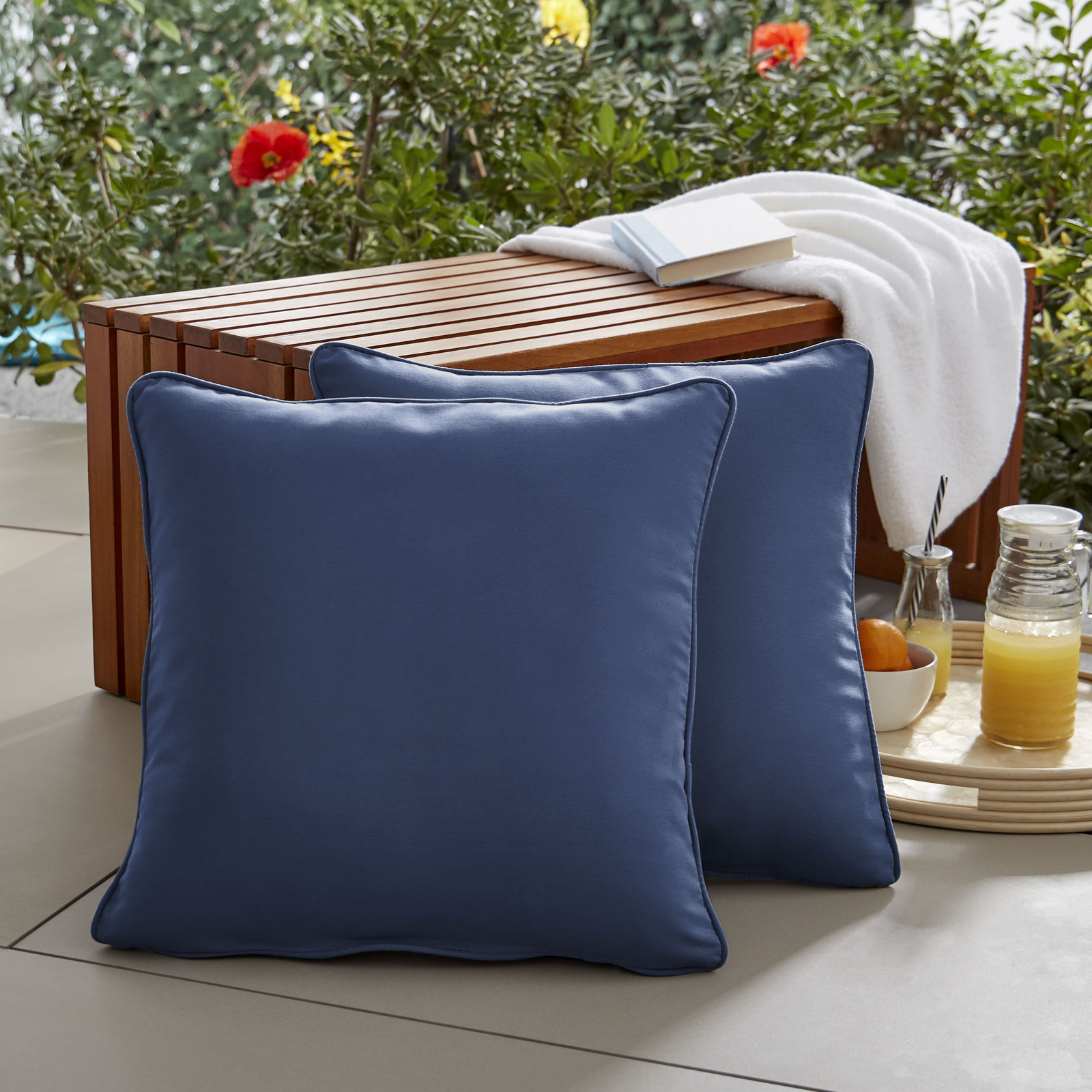 Hansah Throw Pillow, 18" H x 18" W x 6" D, Sunbrella Canvas Navy
