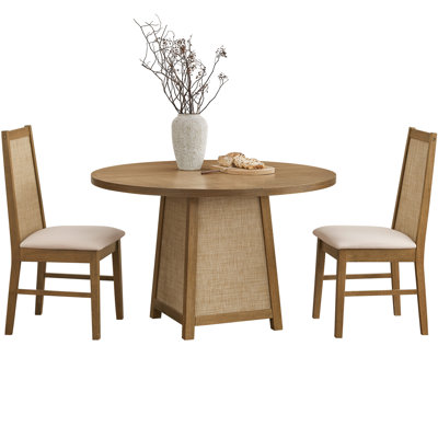 Solid Wood 47.2" Round Multi-person Dining Set With Upholstered Chairs