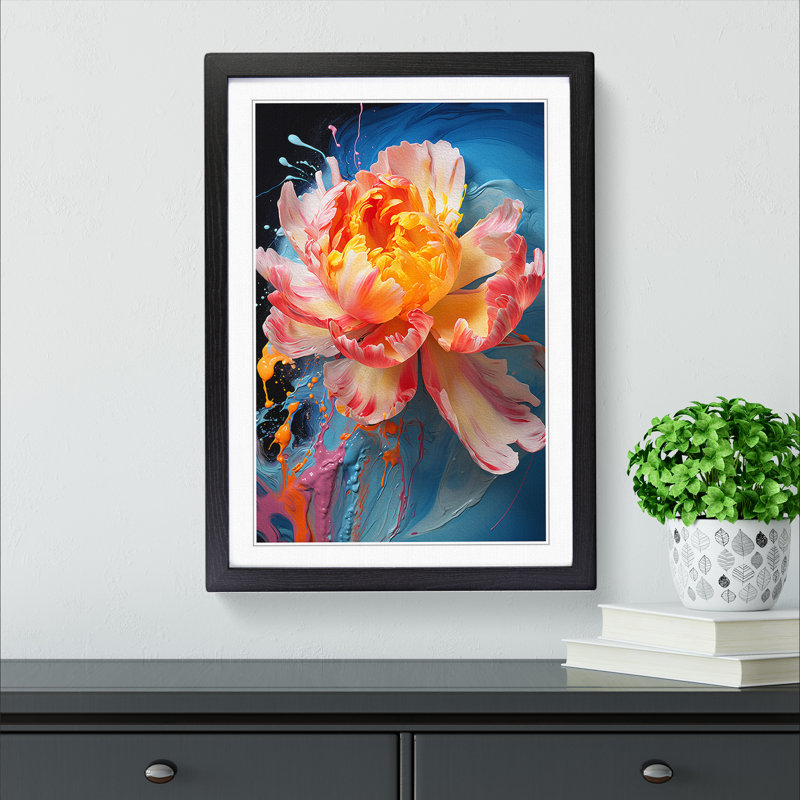 Peony Flower Expressionism - Single Picture Frame Print on Wood, Black Framed, 46cm H x 34cm W x 2cm D