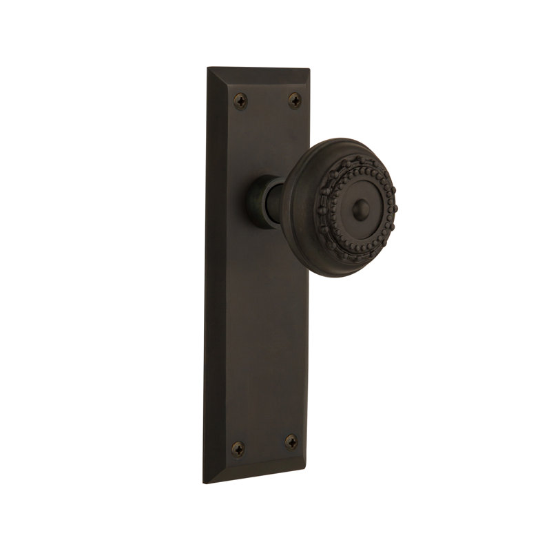 Double poignée de porte factice avec plaque longue New York, Bronze frotté à l'huile