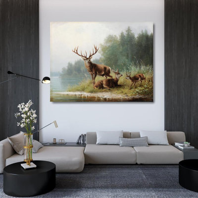«Stag at a Lake» par Moritz Muller - art mural sur toile tendue avec châssis