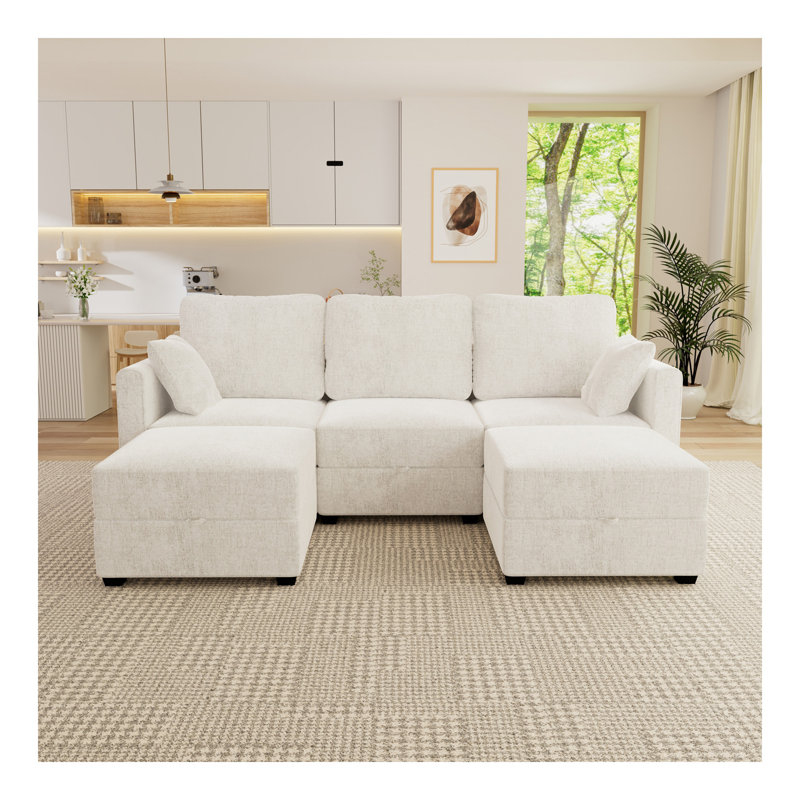 Ensemble de canapé modulaire modulaire en U convertible avec rangement pour le salon, canapé modulaire moderne à 3 places avec 2 repose-pieds mobiles (beige)