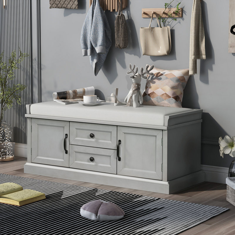Banc de rangement avec 2 tiroirs et 2 armoires, Gris délavé