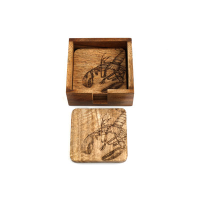 Wood Square 4 Piece Coaster Set