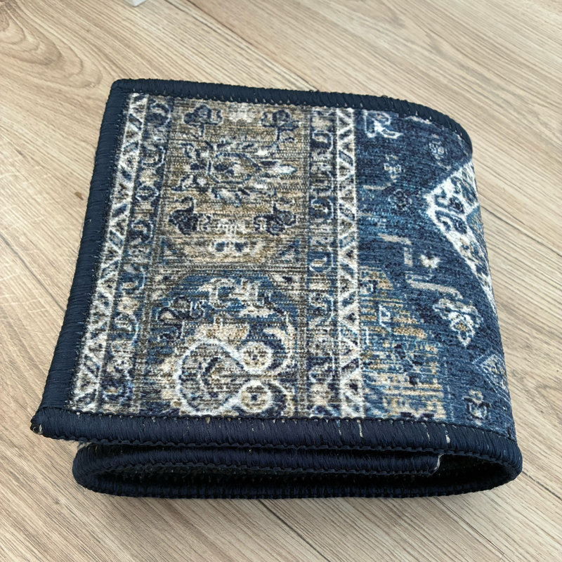 Tapis d'escalier bleu sur mesure à profil bas Aberdale Mahal, Rectangle 26 po x 6 po