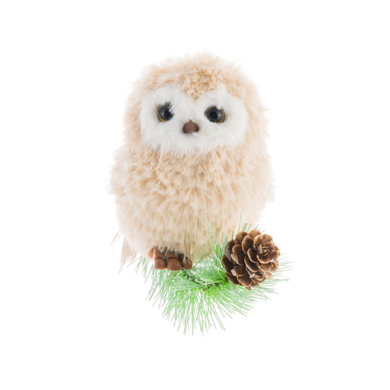 Soft Hanging Fabric Perched Owl Ornament with Feathers Pack of 6