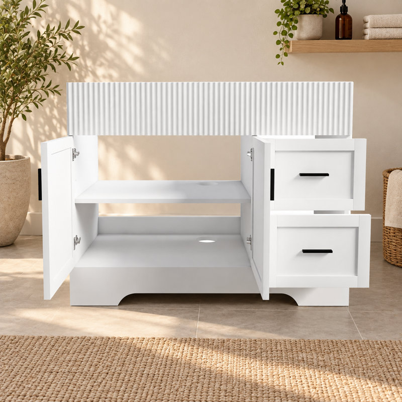 Meuble-lavabo moderne pour salle de bain, armoire en MDF blanc de 42,24 pouces avec 2 tiroirs et portes à fermeture en douceur
