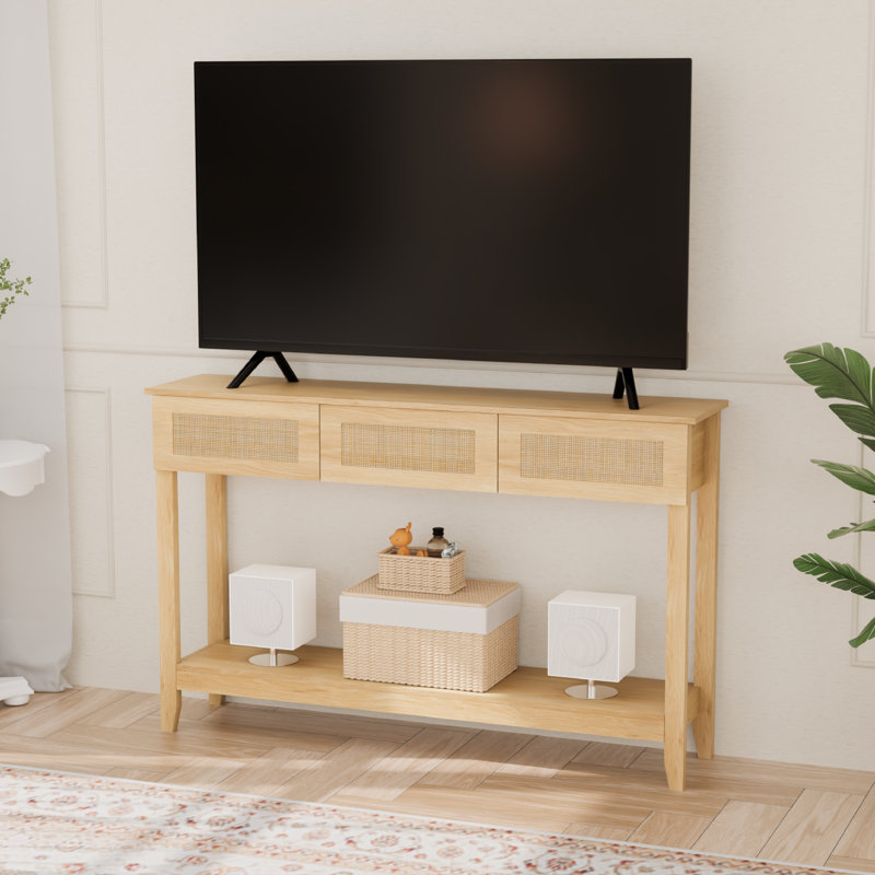 Table d'entrée de style bohémien 51 po à 3 tiroirs en bois aggloméré et bois naturel