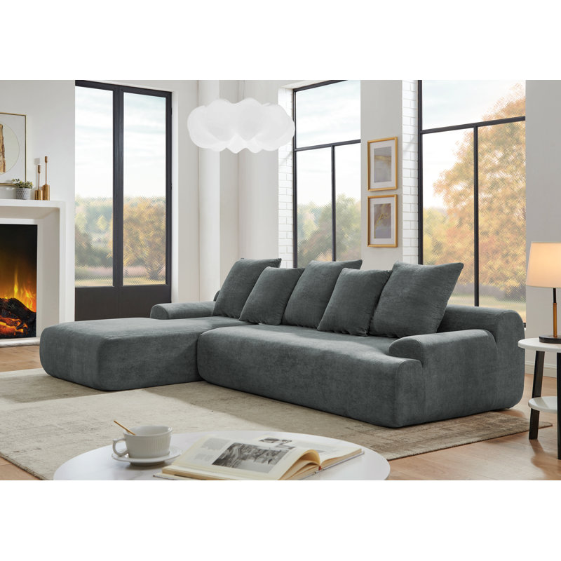 Tavian Modern Minimalist Compression Upholstered Boneless Modular Sectional Sofa with Flexible Configuration, Grey Velvet