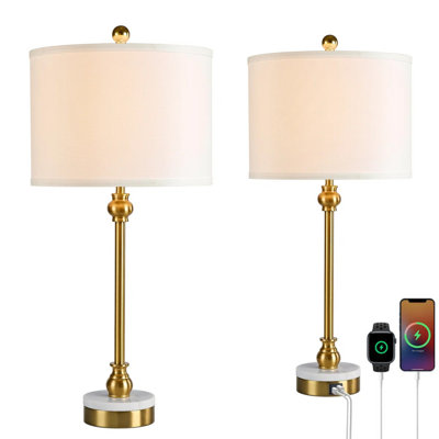 2-Pack 28.5" Modern Transitional Marble Table Lamps, Built-in USB & Type-C Ports, Tall Accent Lamp for Bedroom, Living Room, Bulbs Not Included