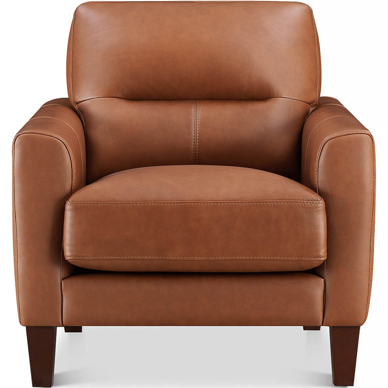 Fauteuil en cuir fleur de schiste, Cuir véritable brun muscade Chloe