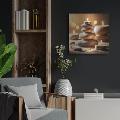 'Zen Rock And Candles' by Rey Klimt Metal Wall Art